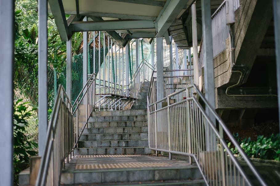Stairs Towards Building, architecture, empty, staircase, steps HD wallpaper