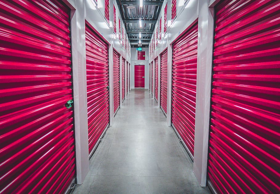 purple shutter doors, red, indoors, no people, diminishing perspective HD wallpaper