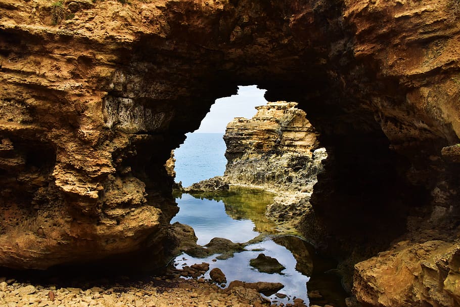 Brown Rock Formation, australia, beach, cave, daylight, geology HD wallpaper