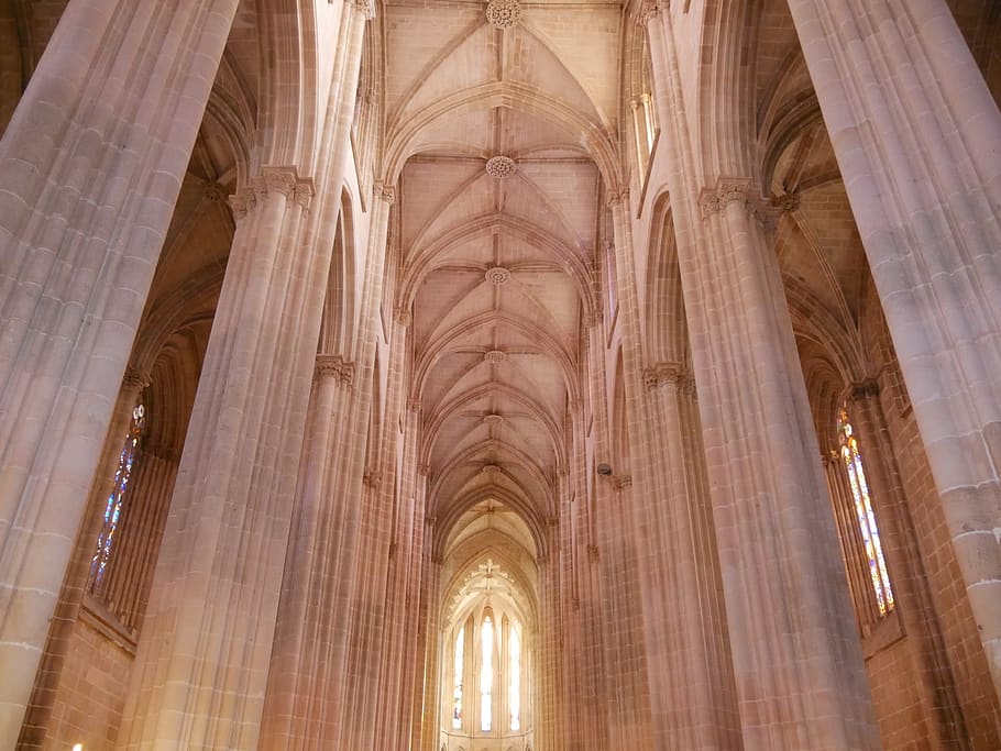 building interior, architecture, portugal, column, bathala monastery HD wallpaper