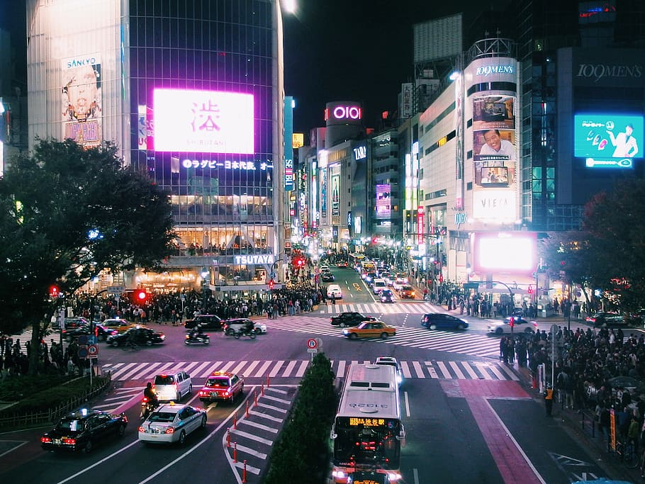japan, 渋谷区, shibuya crossing intersection, car, cars, HD wallpaper