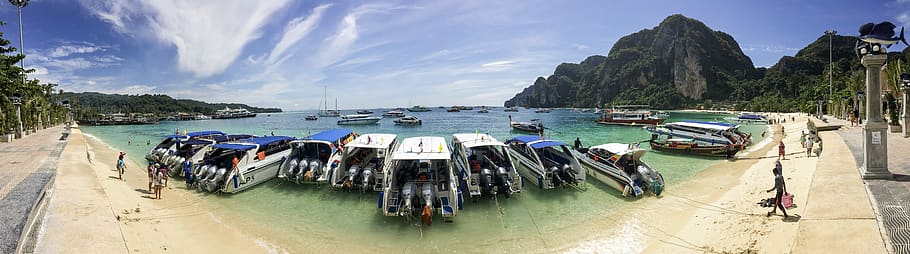 thailand, ko phi phi, ao nang, water, paradise, panorama, mountain, HD wallpaper
