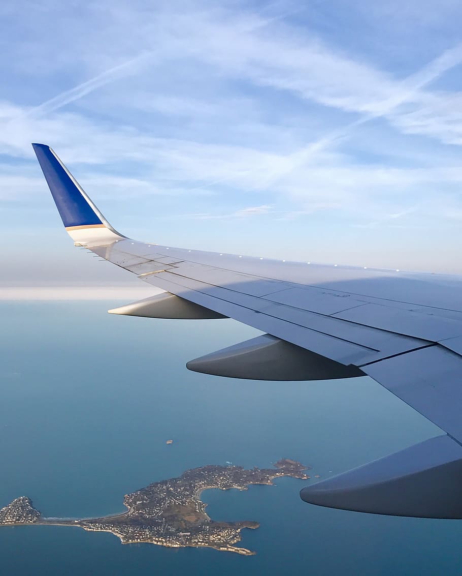 flight, airplane, air vehicle, aircraft wing, sky, flying, mode of transportation HD wallpaper