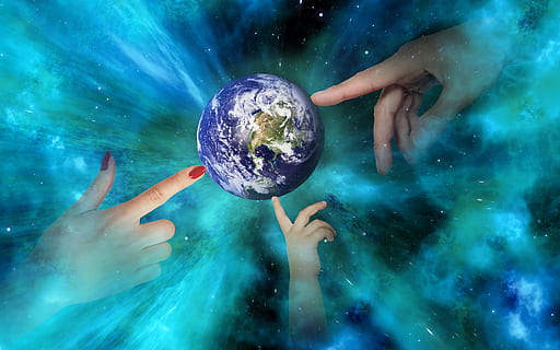 world, earth, space, hands, globe, universe, starry sky, galaxy HD wallpaper