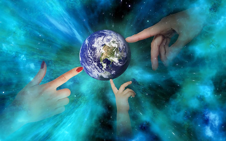world, earth, space, hands, globe, universe, starry sky, galaxy HD wallpaper