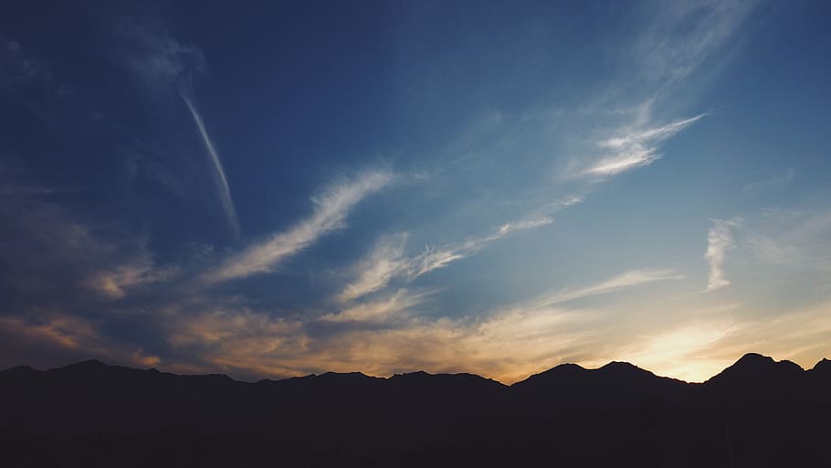 silhouette mountain range with golden time, sky, cloud, yellow HD wallpaper