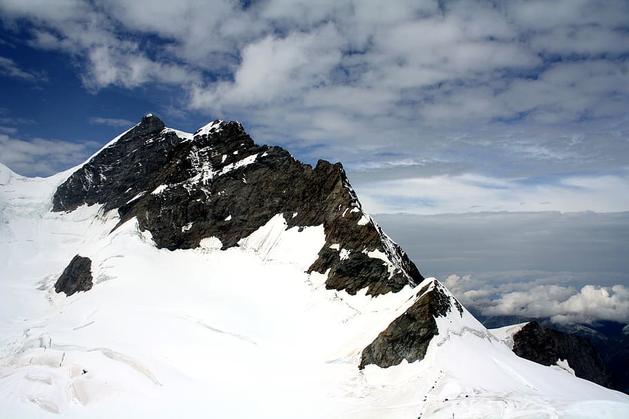 Snow Capped Mountain Under Cloudy Sky, clouds, cold, daylight HD wallpaper