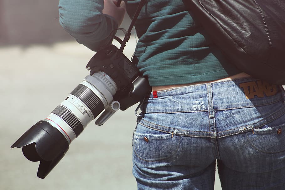 Person Carrying Black Dslr Camera, back, canon, photographer HD wallpaper