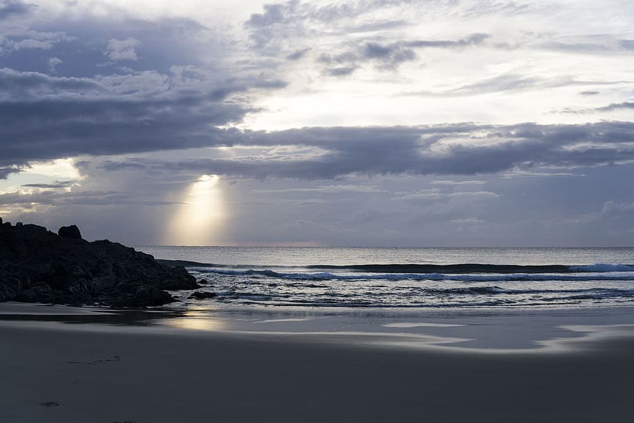 australia, port macquarie, flynns beach, blue, stormy sky, morning, HD wallpaper