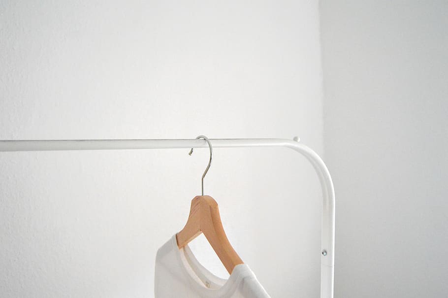 coathanger, indoors, hanging, copy space, clothes rack, clothing, HD wallpaper