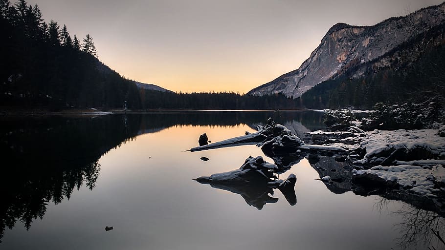 Body of Water, alps, clouds, dawn, daylight, evening, forest HD wallpaper