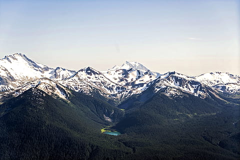 mountain covered by snow under clear sky, ridge, range, forest HD wallpaper