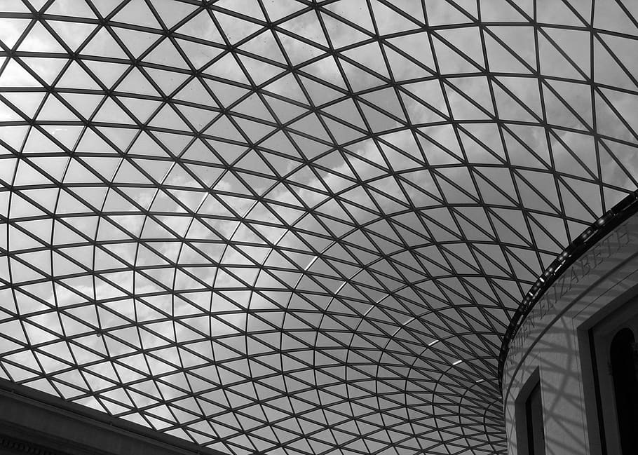 Gray Scale Photo of Glass Dome Building, architecture, ceiling HD wallpaper