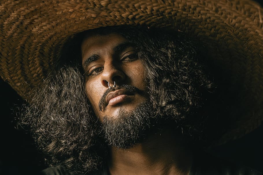 man, hat, curls, portrait, hair, clothing, retro, beard, redneck HD wallpaper