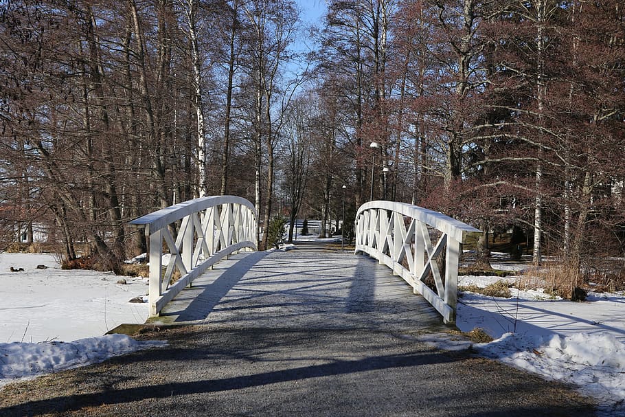 winter, snow, landscape, bridge, sky, finnish, sastamala, cold HD wallpaper