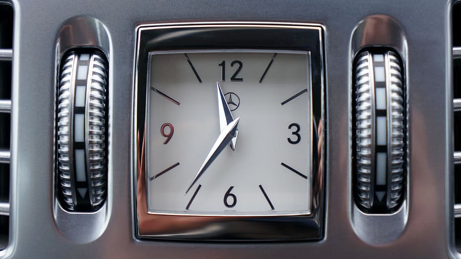 Grey Mercedes-benz Vehicle Clock at 11:36 O'clock, design, metal HD wallpaper