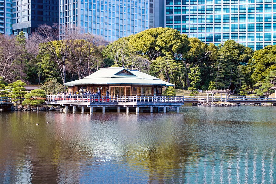 Hd Wallpaper Japan Hamarikyu Gardens Chuō Ku Teahouse Lake Tokyo Wallpaper Flare