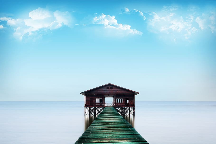 Dock, clouds, daylight, HD wallpaper, idyllic, ocean, pier, scenic HD wallpaper