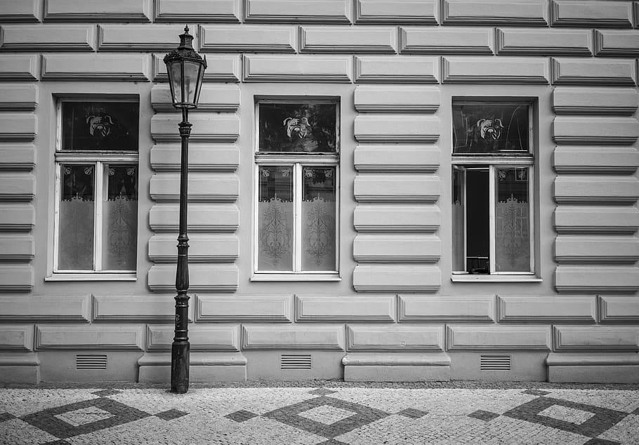 czechia, prague, windows, lamp, street, retro, europe, urban HD wallpaper