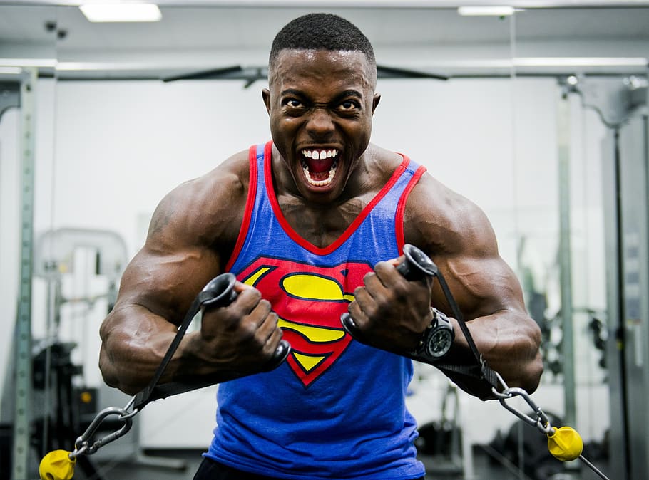 Blue and Red Superman Print Tank Top Shirt, athlete, biceps, body HD wallpaper
