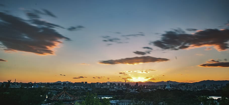 china, beijing, sunset, sky, architecture, building exterior HD wallpaper