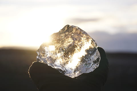 clear crystal stone, flare, light, diamond beach, iceland, nature HD wallpaper