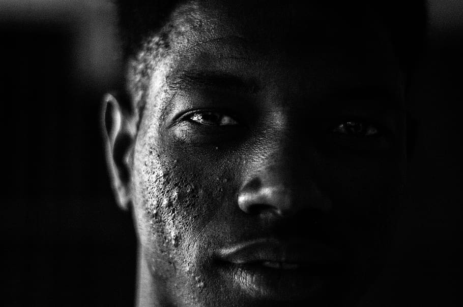 mans face, portrait, dark, body part, one person, looking at camera HD wallpaper