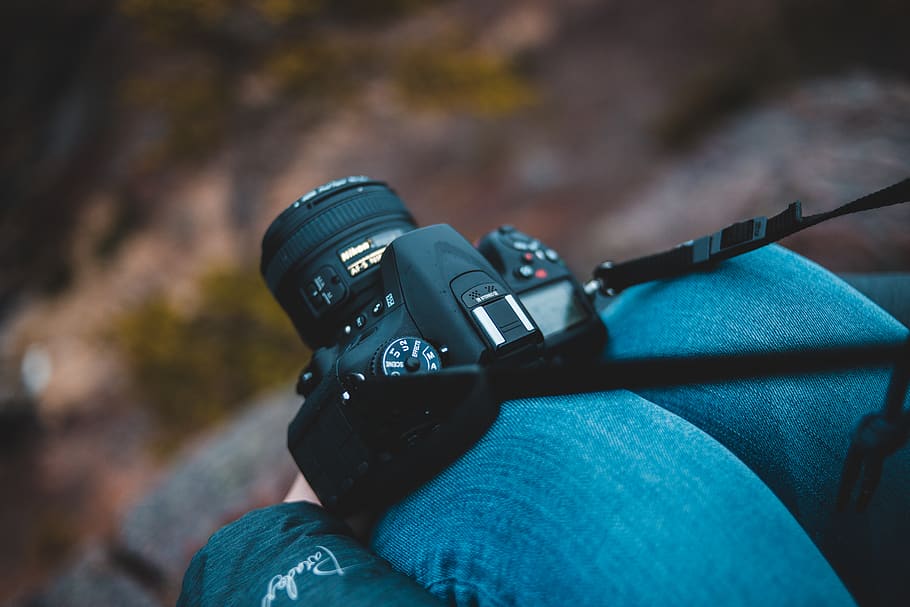 black DSLR camera, one person, focus on foreground, real people HD wallpaper