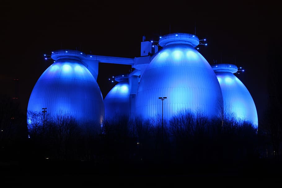 illuminated, darkness, sky, germany, bottrop germany, night HD wallpaper