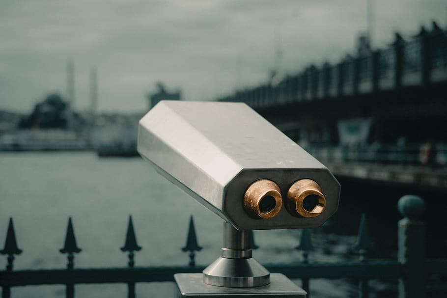 gray telescope, binoculars, turkey, istanbul, galata bridge, angle HD wallpaper