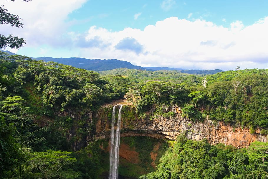 Top View of Water Falls, daylight, forest, green, high angle shot HD wallpaper