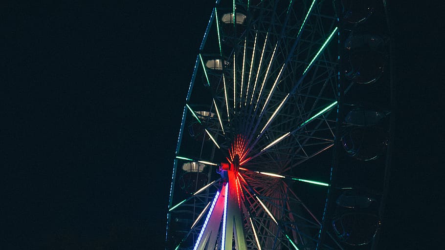 night, dark, city, wheel, ferriswheel, light, color, lights HD wallpaper