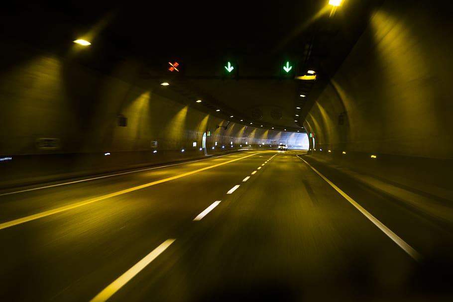tunel, spain, way, illuminated, road, night, transportation HD wallpaper
