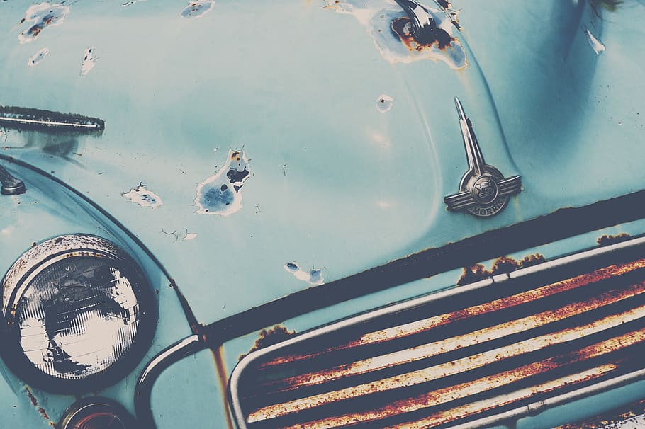 united kingdom, york, rust, old, car, worn, hood, morris, blue HD wallpaper