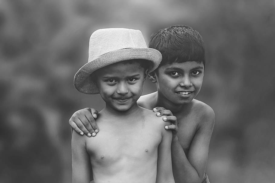 friends, close friends, brothers, people, smile, two boys, black and white boys, HD wallpaper