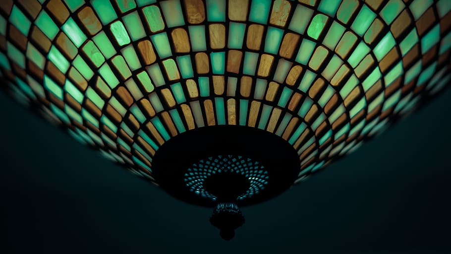lamp, light fixture, texture, grid, tiles, green lantern, lines HD wallpaper