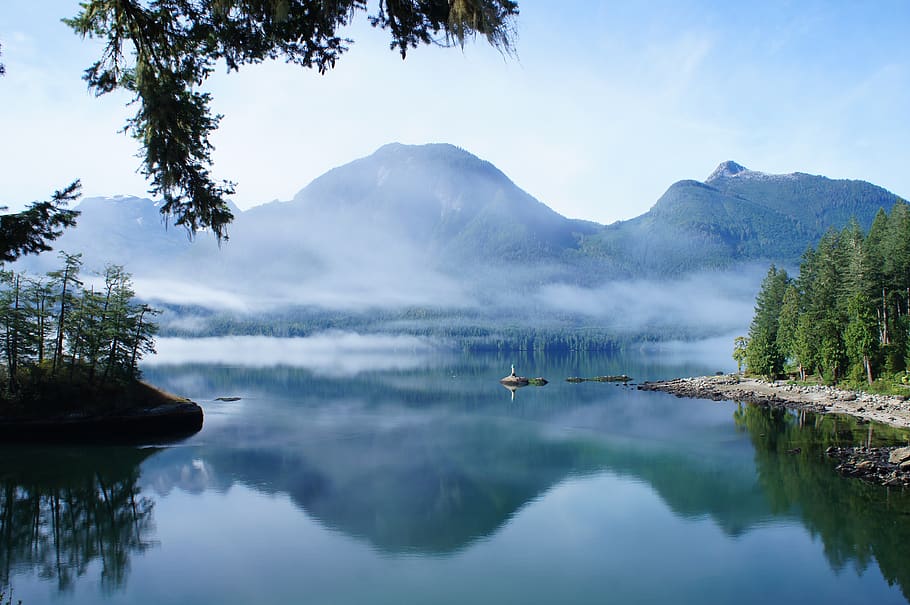 canada, malibu, mountains, ocean, forest, water, tree, reflection HD wallpaper