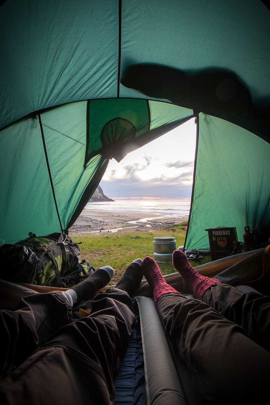 Two People Lying Inside Tent, adventure, backpack, campers, camping