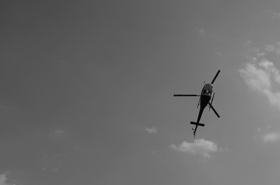 helicopter flying under white clouds, flight, sky, propeller HD wallpaper