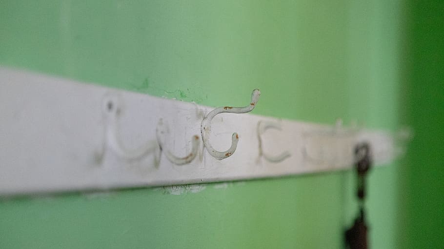 white wall hook, coat rack, text, old school building, usa, joanna, sc HD wallpaper