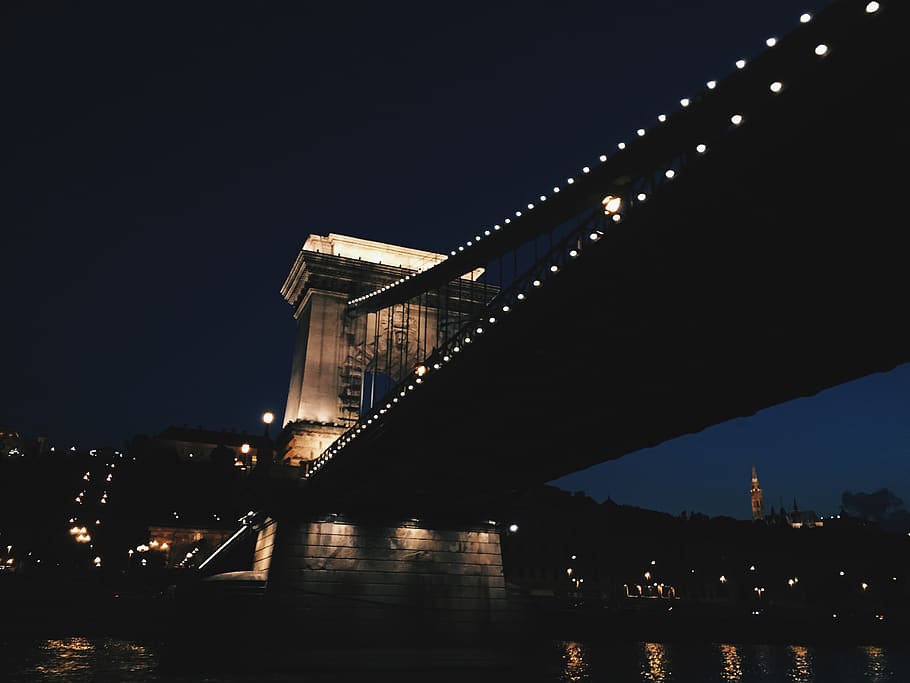 bridge, night, lights, architecture, built structure, bridge - man made structure HD wallpaper