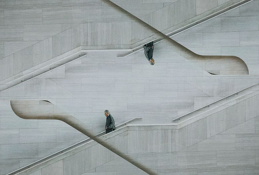 Optical Illusion Photo of Man on Stairs, architecture, building HD wallpaper