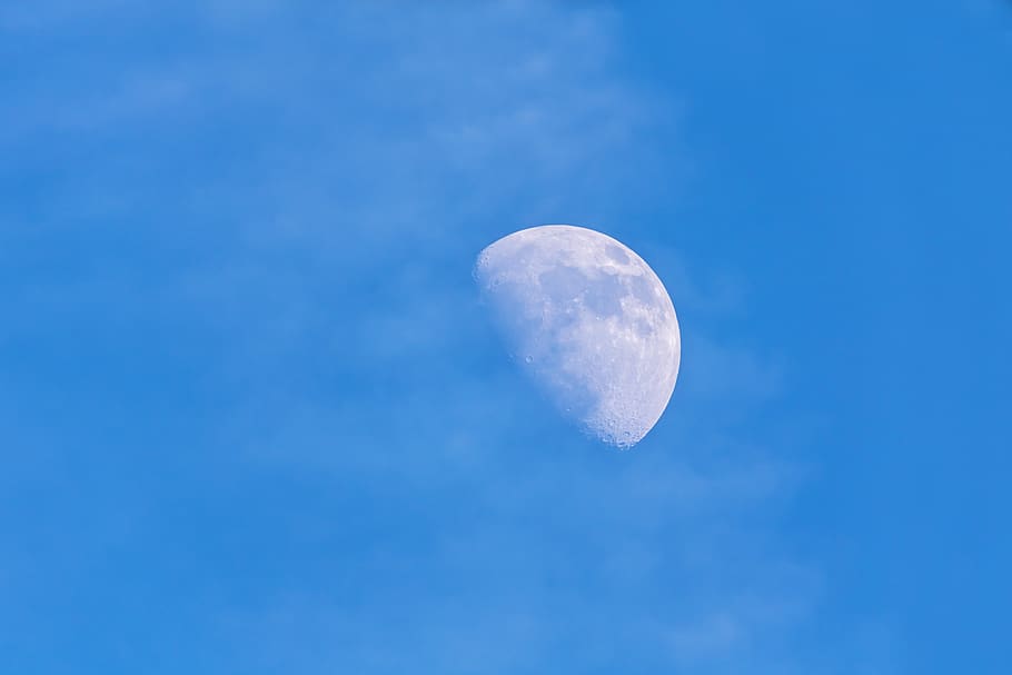 crescent, moon, clouds field, sky, during the day, sickle, moonlight HD wallpaper