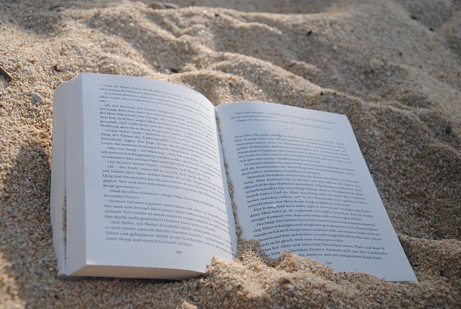 White Book on Sand during Daytime, beach, knowledge, pages, land HD wallpaper