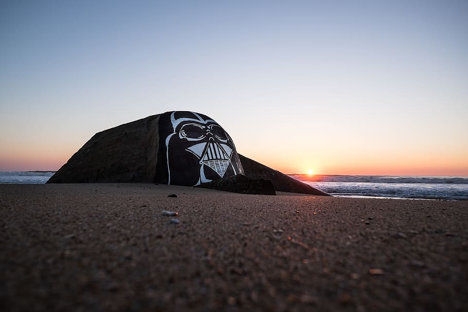 Star Wars Darth Vader decor near body of water, beach, sea, sunset HD wallpaper