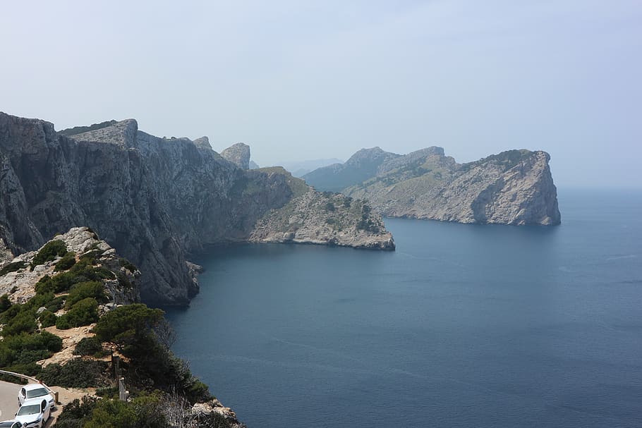 spain, mallorca, balearic islands, view, rock, formentor, water HD wallpaper