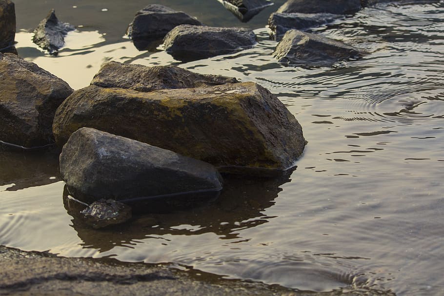 stones, water, dusk, rock, solid, rock - object, day, nature HD wallpaper