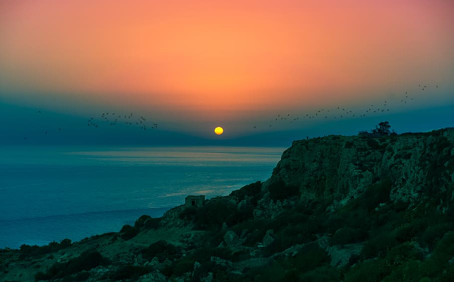 sunset in the seashore, sky, scenics - nature, beauty in nature HD wallpaper
