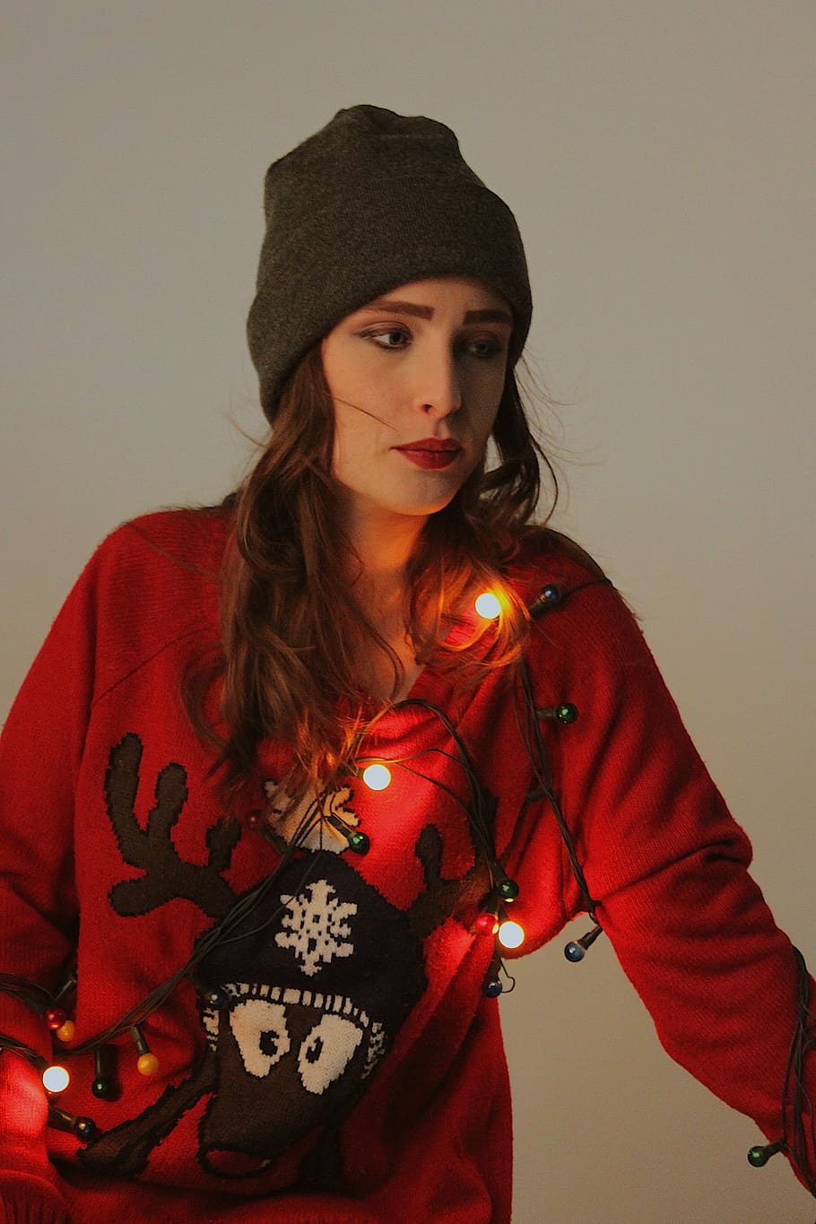 #red, #color, #moose, #young, #girl, #model, #lights, #see HD wallpaper