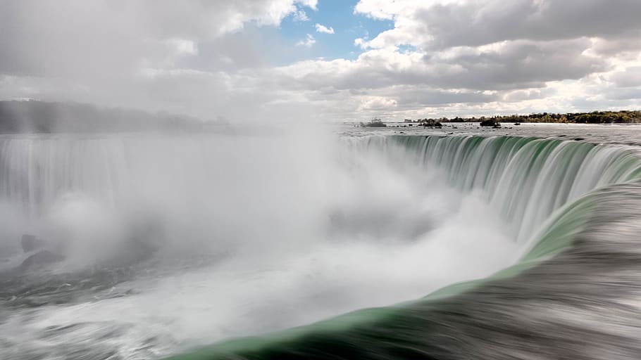 Niagara Falls, clouds, landscape, rocks, sky, splash, water, waterfall HD wallpaper